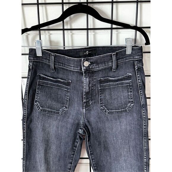 7 for all Mankind Bootcut Cropped Jeans Womens 27 Black Denim Bardot‎ Pocket - Picture 1 of 12